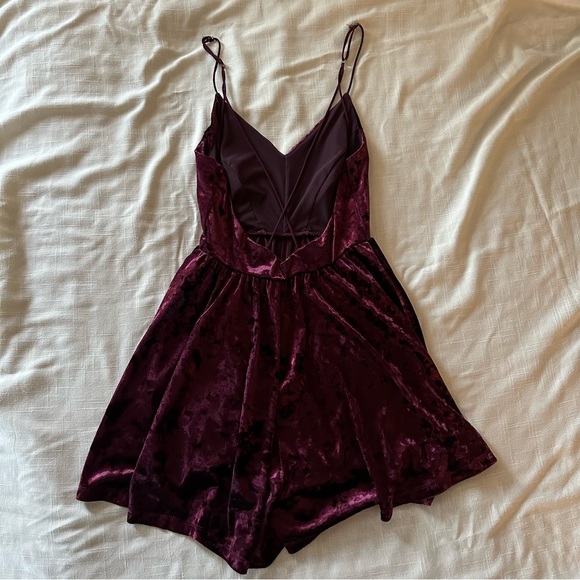 UO Maroon Velvet Romper- Kimchi Blue Vanessa Crushed Velvet Fit + Flare Romper - Picture 7 of 13